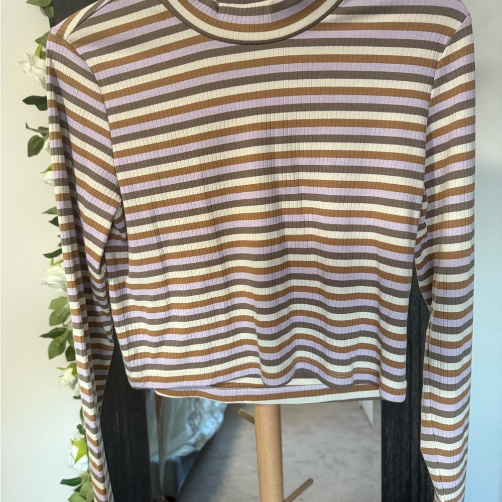 Vero Moda Brown and White Striped Long Sleeve Top